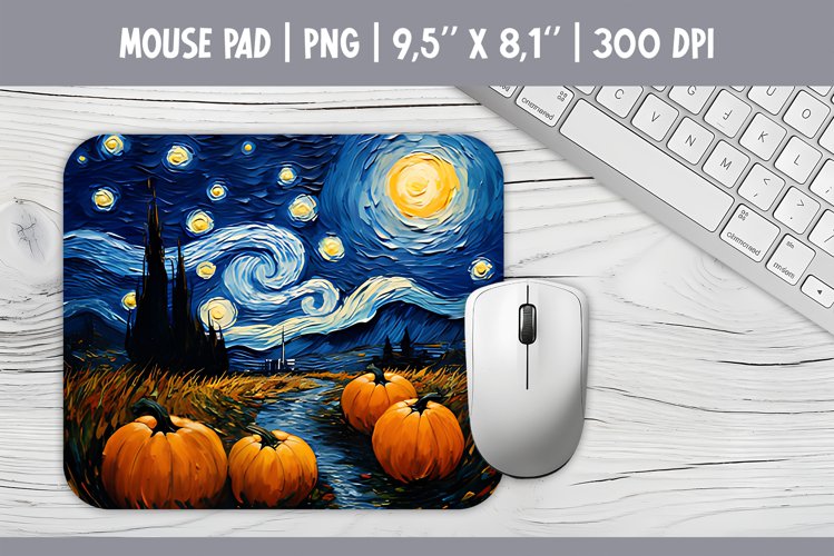 Halloween Pumpkins Starry Night Mouse Pad Sublimation Design example image 1