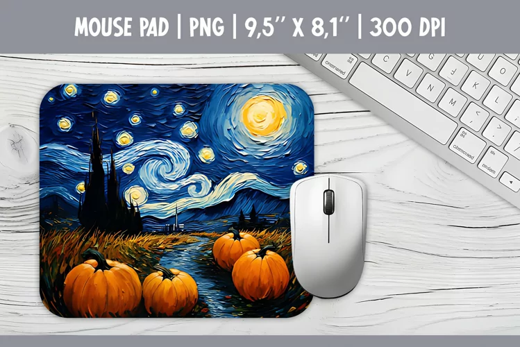 Halloween Pumpkins Starry Night Mouse Pad Sublimation Design