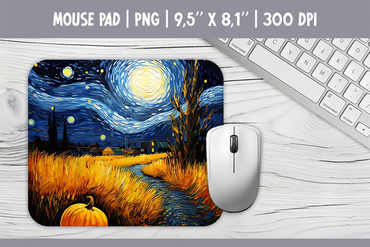 Halloween Pumpkins Starry Night Mouse Pad Sublimation Design example image 1