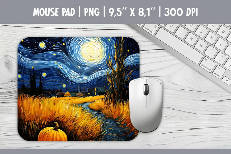 Halloween Pumpkins Starry Night Mouse Pad Sublimation Design