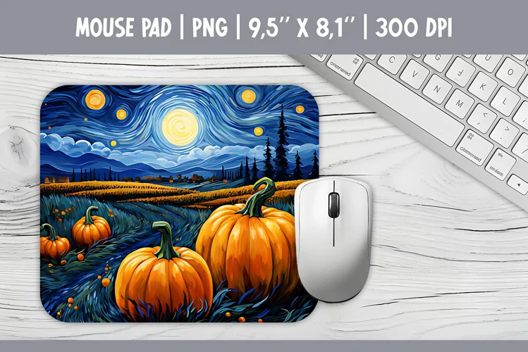 Halloween Pumpkins Starry Night Mouse Pad Sublimation Design