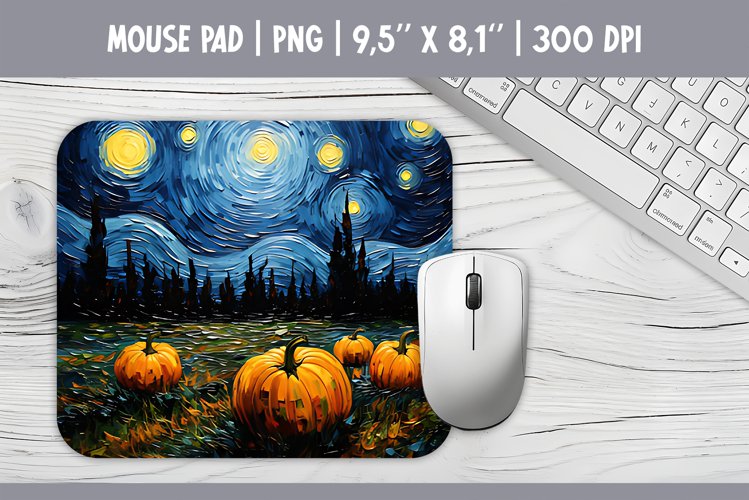 Halloween Pumpkins Starry Night Mouse Pad Sublimation Design example image 1