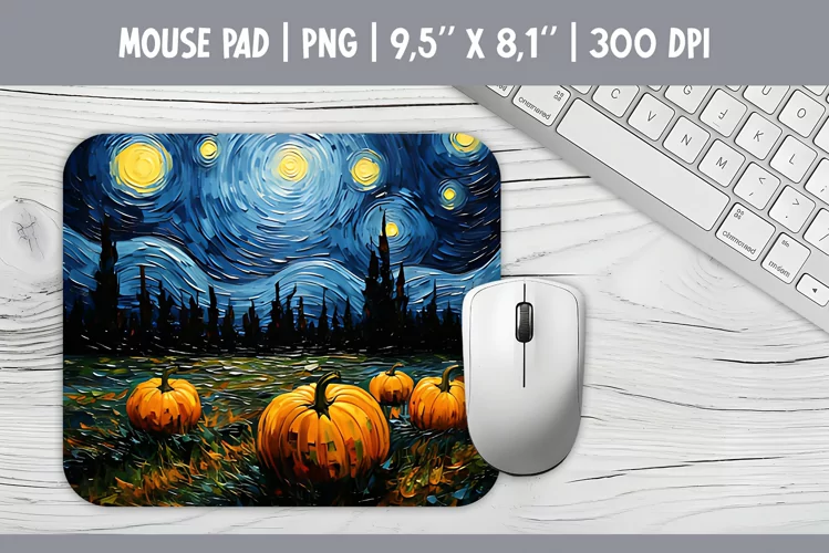 Halloween Pumpkins Starry Night Mouse Pad Sublimation Design