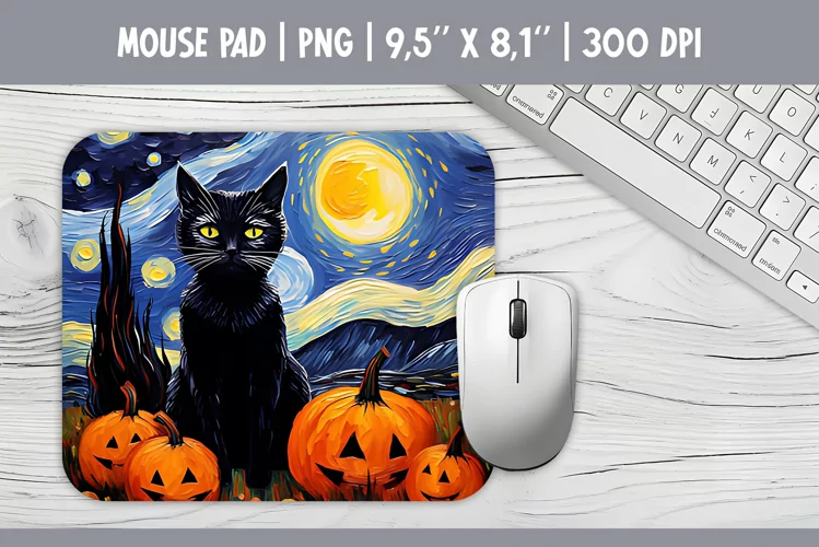 Halloween Black Cat Starry Night Mouse Pad Sublimation Desig