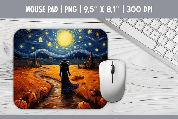 Halloween Witch Starry Night Mouse Pad Sublimation Design
