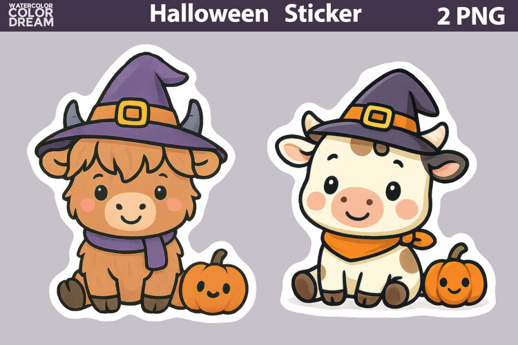 Cute Cow Halloween Sticker | Kids Halloween Sticker example image 1