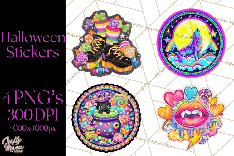 Neon Halloween PNG Clipart, Spooky Sticker Stamps