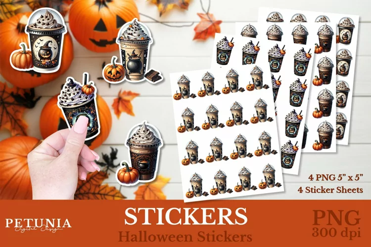 Coffee Pumpkin Spice Cup Stickers | Halloween Stickers