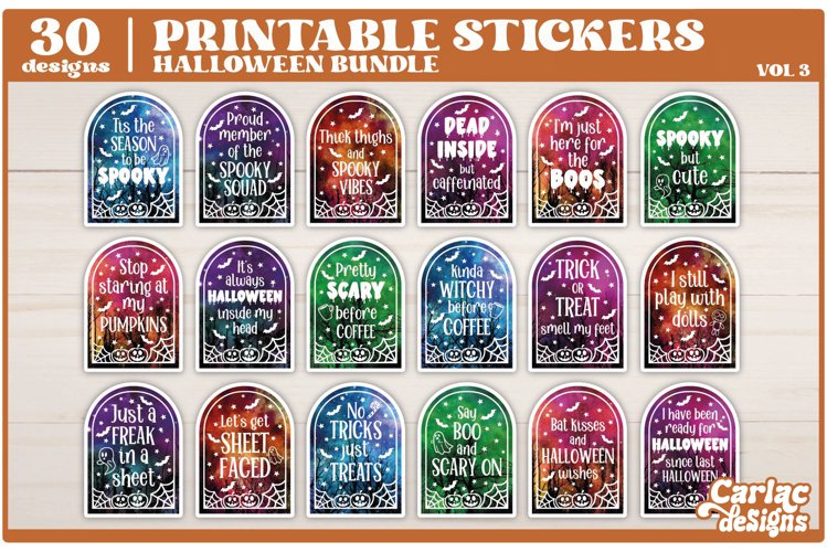 Halloween Printable Stickers ideal to decorate laptops, notebooks, cupboard doors and even tumblers.