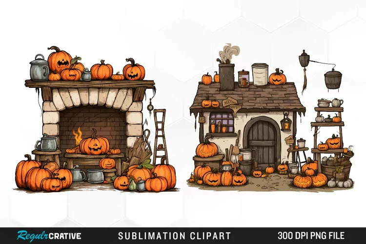 Halloween Storefronts Art Clipart