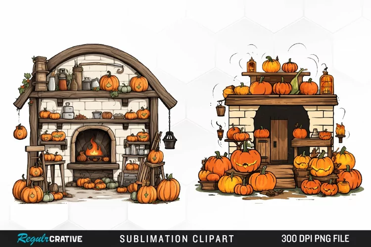 Halloween Storefronts Art Clipart
