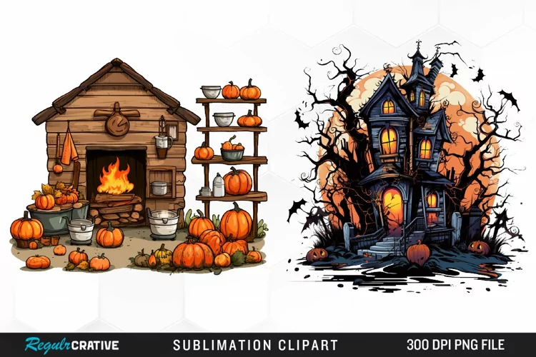 Halloween Storefronts Art Clipart