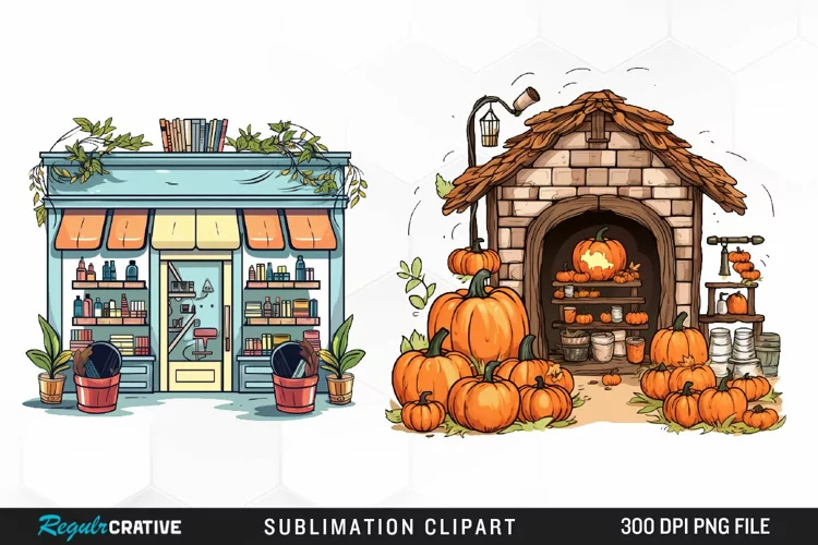 Halloween Storefronts Art Clipart