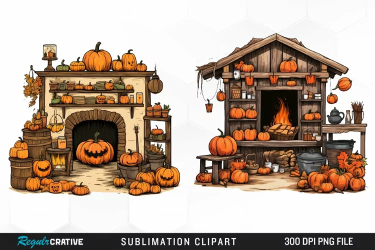 Halloween Storefronts Art Clipart