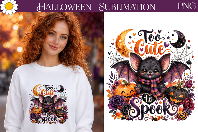 Too Cute to Spook Bat | Halloween Sublimation Design