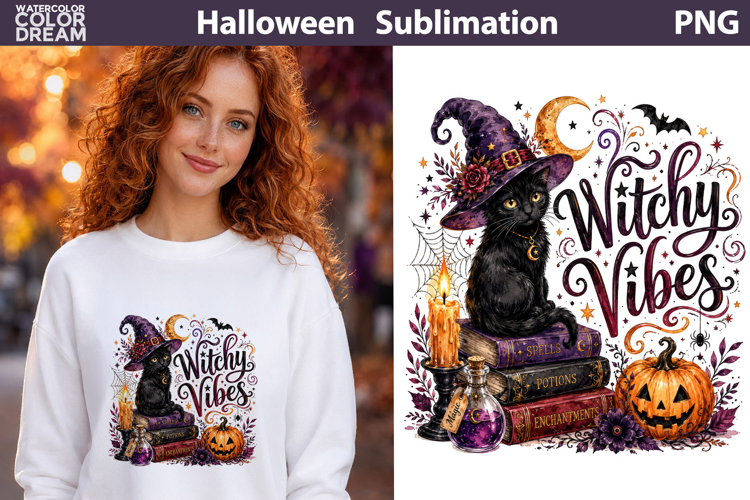 Witchy Vibes Black Cat | Halloween Sublimation