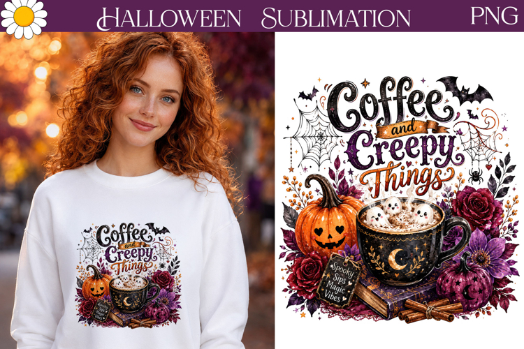 Coffee And Creepy Things PNG | Halloween Coffee Art
