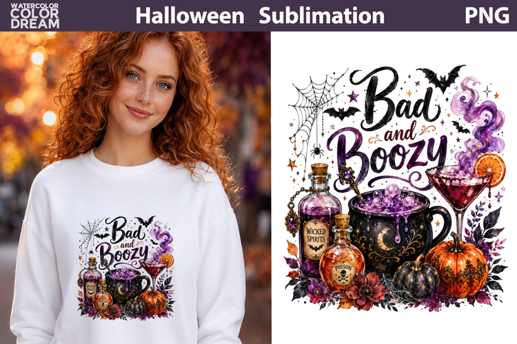 Bad And Boozy Halloween Quote | Witchy Sublimation