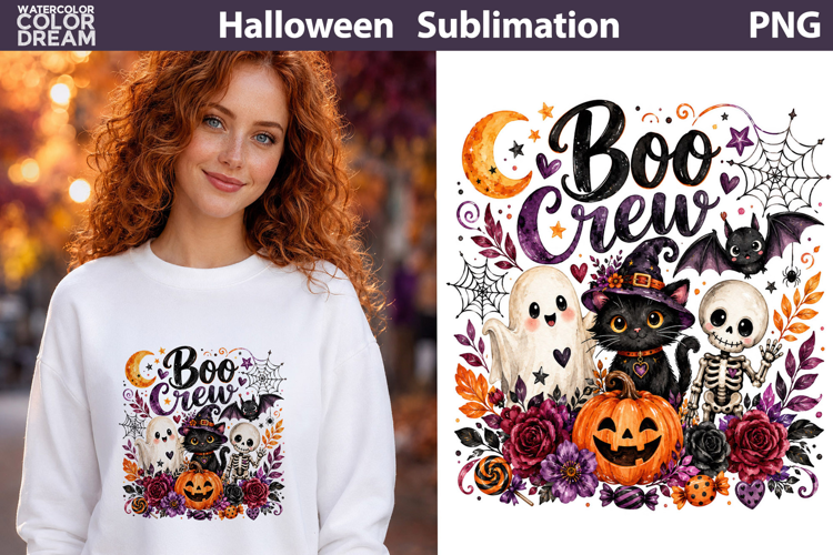Boo Crew Cute Halloween | Ghost Cat Sublimation
