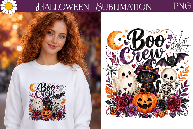 Boo Crew PNG | Halloween Ghost Cat Art