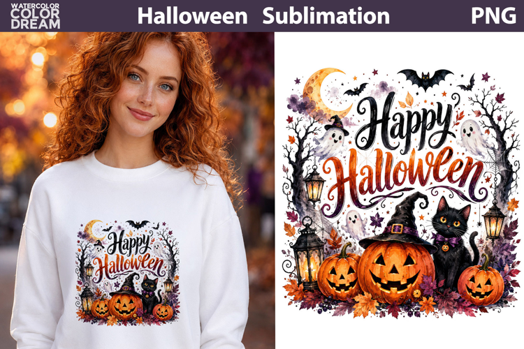 Happy Halloween Black Cat | Pumpkin Sublimation