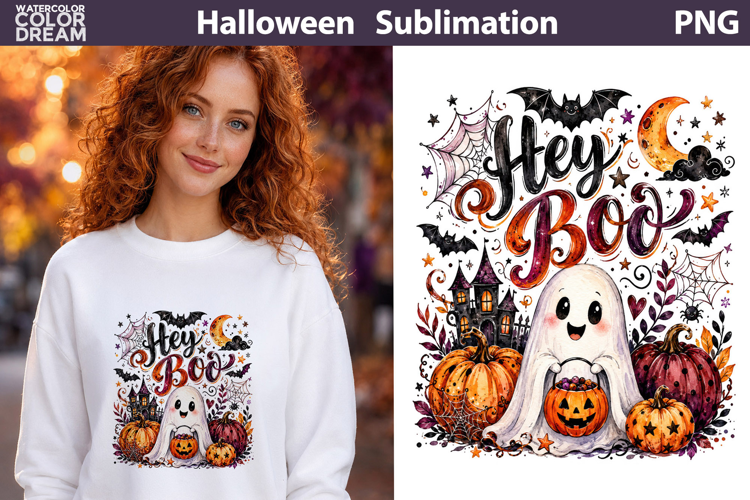 Hey Boo Cute Ghost | Halloween Sublimation Print