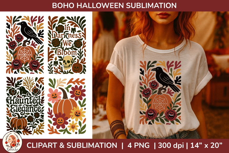 Gothic Boho Halloween Sublimation PNG, Halloween T-shirt