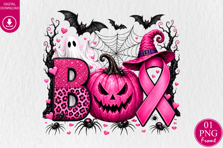 Halloween Sublimation PNG, Breast Cancer Awareness Pink Ghos