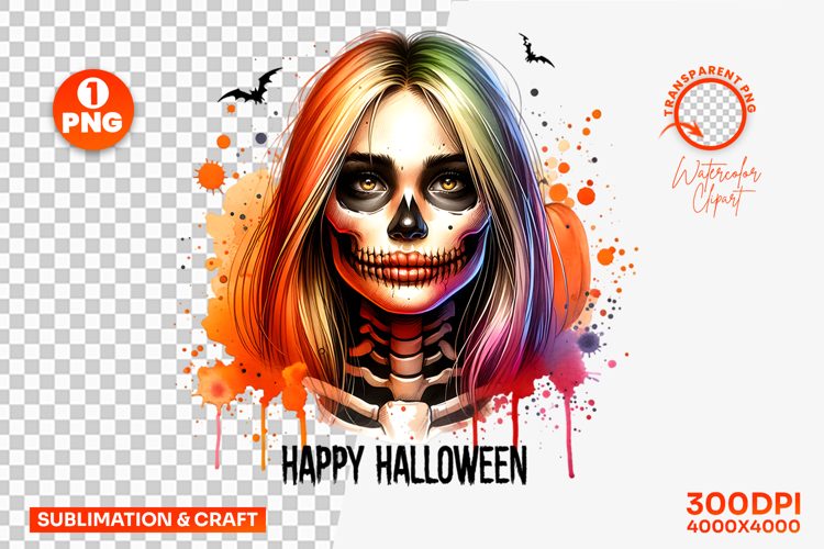 Halloween Sugar Skull Girl Sublimation Clipart PNG