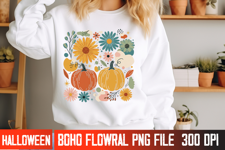 Fall Floral Halloween Vector | Spooky Autumn T-Shirt Design