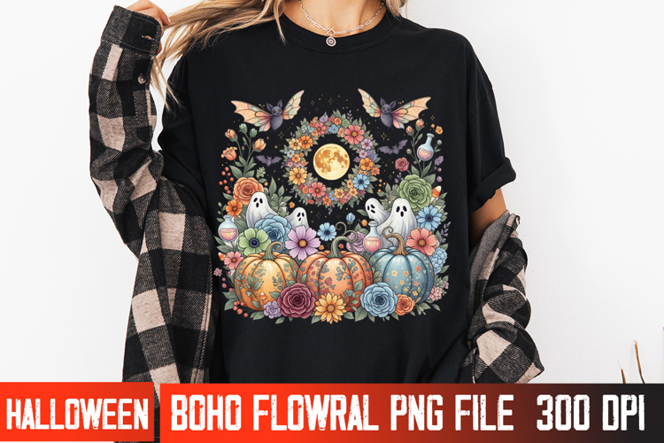 Elegant Halloween Floral Vector | Spooky Fall T-Shirt Design