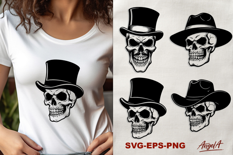 Skull with top hat Horror Halloween clipart SVG