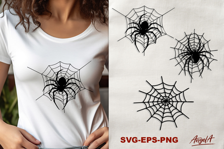 Spider web SVG, Silhouette of spider Halloween clipart PNG