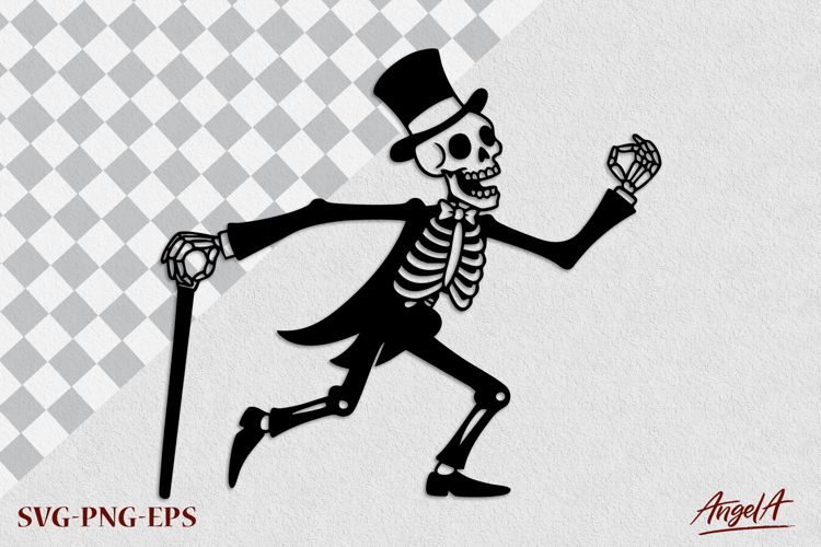 Silhouette of dancing skeleton with top hat SVG Halloween