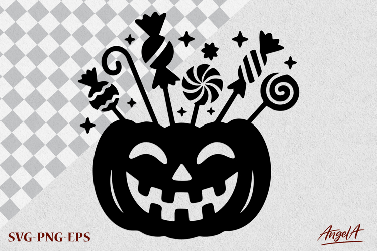 Pumpkin with scary jack o lantern face SVG Candy canes svg
