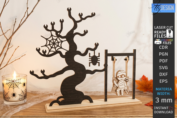 Halloween Swing Laser Cut | Swinging Mummy | Table Decor SVG