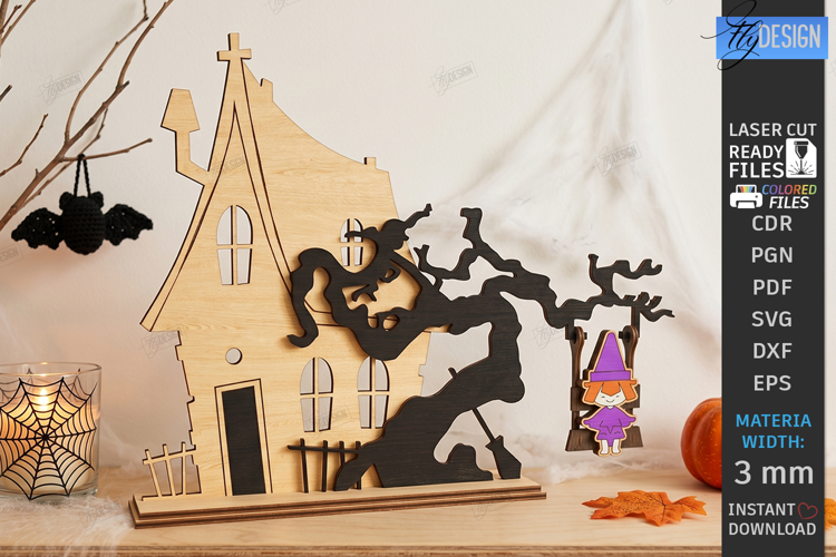 Halloween Swing Laser Cut | Swinging Witch | Table Decor SVG