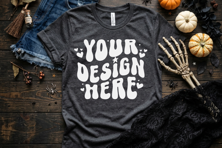 Blank Halloween Tee Mockup | Fall Clothing Product Photo