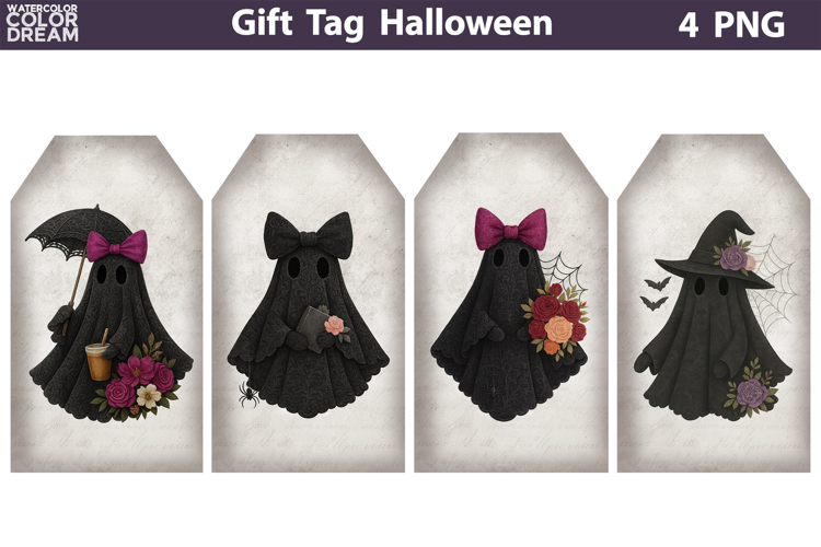 Halloween Gift Tags | Ghost Lace Bow Junk Journal