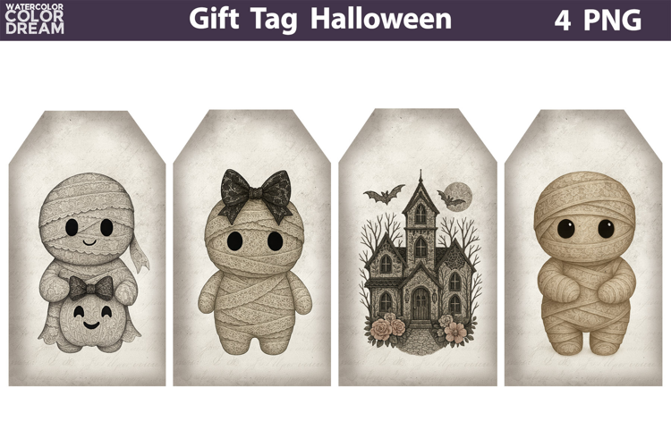 Halloween Gift Tags | Cute Mummy Lace Junk Journal