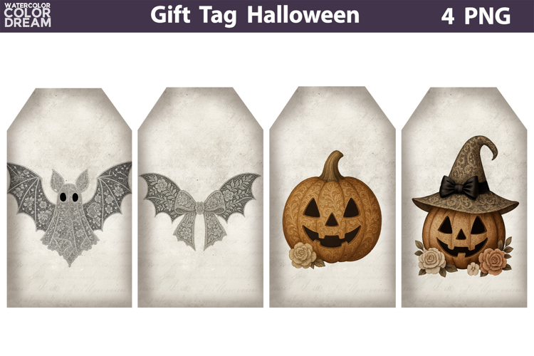 Halloween Gift Tags | Bat Pumpkin Lace Junk Journal