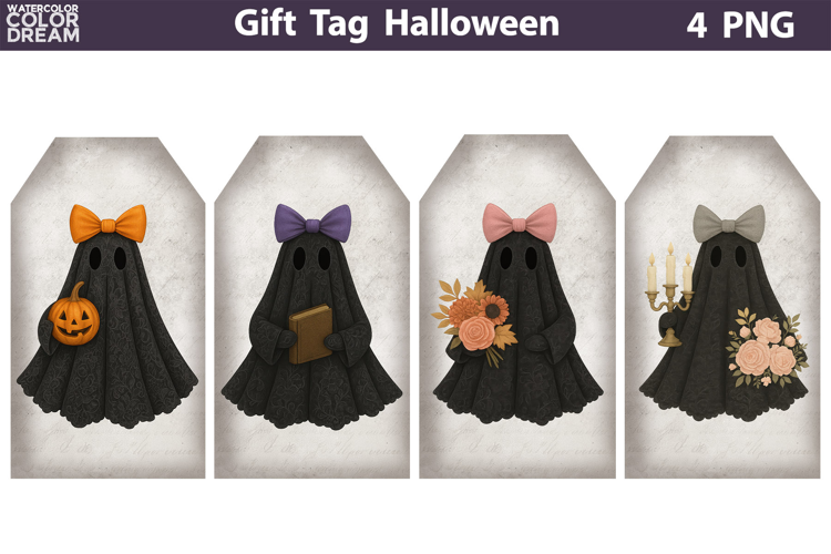 Halloween Gift Tags | Ghost Lace Bow Junk Journal