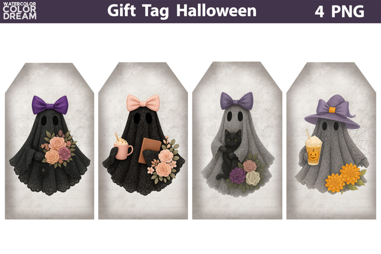 Halloween Gift Tags | Ghost Lace Bow Junk Journal