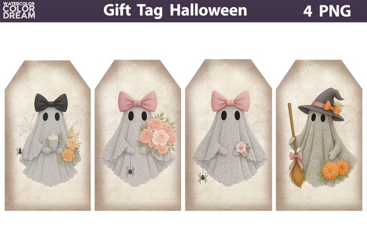 Halloween Gift Tags | Ghost Lace Bow Junk Journal