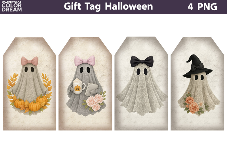 Halloween Gift Tags | Ghost Lace Bow Junk Journal