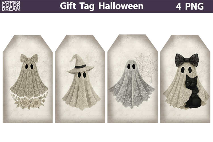 Halloween Gift Tags | Ghost Lace Bow Junk Journal