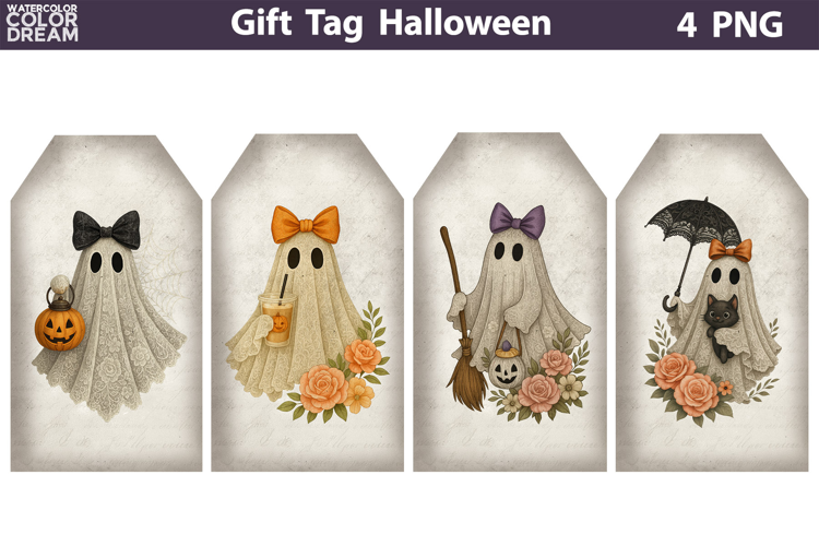 Halloween Gift Tags | Ghost Lace Bow Junk Journal