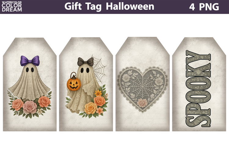 Halloween Gift Tags | Ghost Lace Bow Junk Journal