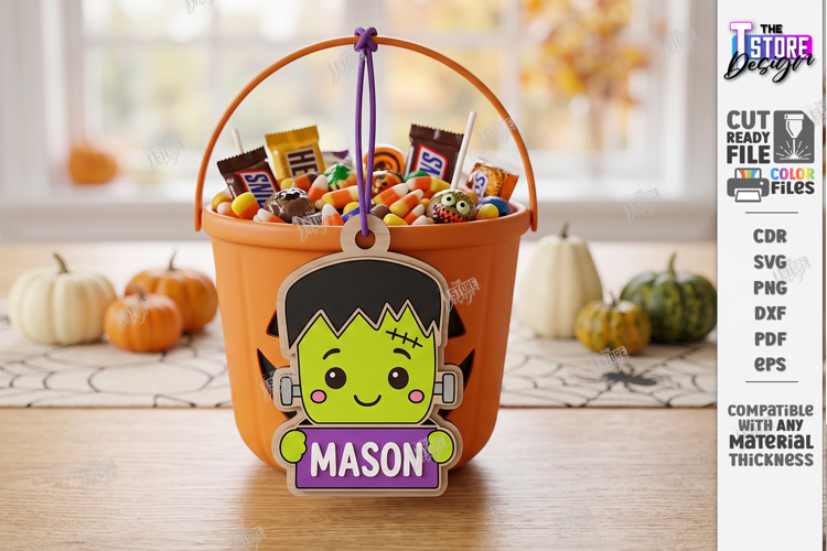 Halloween Basket Name Tag Laser Cut | Kids Tags | Monster