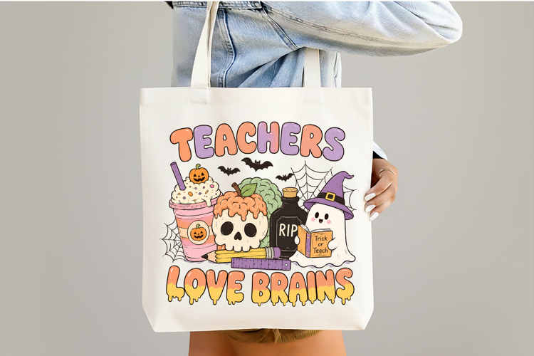 Halloween Teacher Love Brains PNG